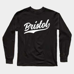 Bristol Cursive White Vintage Athletic Script Long Sleeve T-Shirt